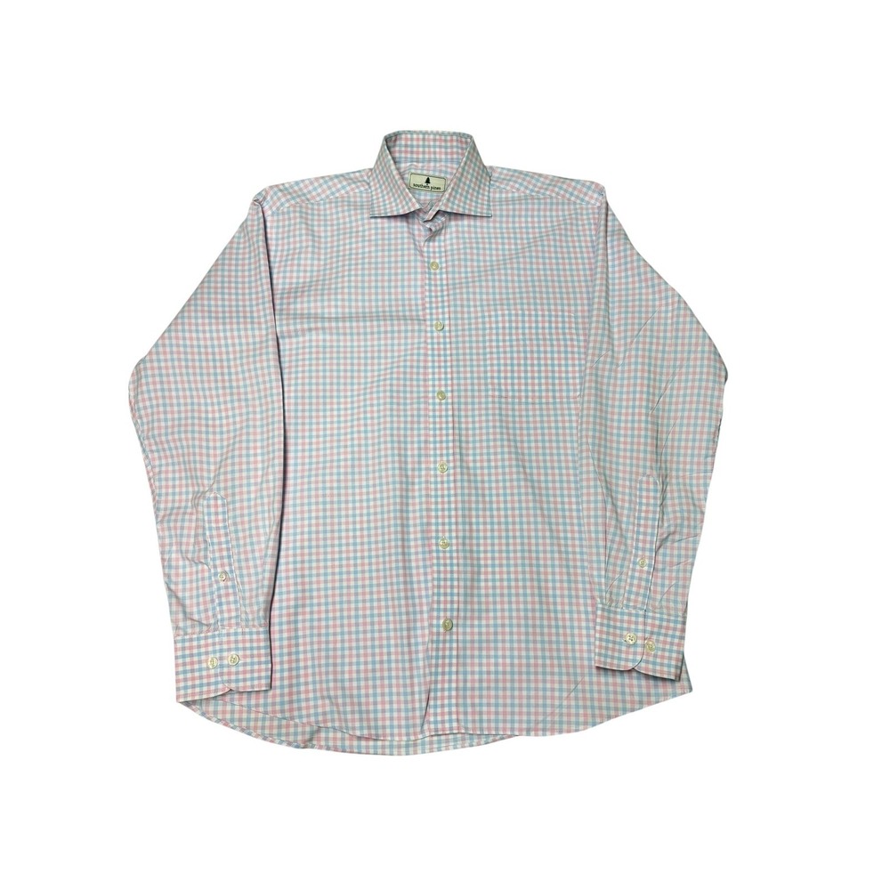 Southern Pines Mens Medium Checkered Button Down Long Sleeve Shirt Pink Blue